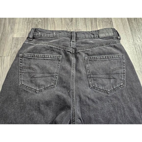 American Eagle Women Size 0 Regular Highest Rise Distressed Black Grey Mom Jeans - Picture 3 of 11